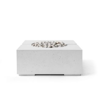 HPC Bravo 32" Square Concrete Gas Fire Pit with CSA Certified Match Light Ignition In Ash with Ivory Beach Stone & Torpedo Burner - TOR-BRAV-AIB-MLFPK