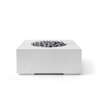 HPC Bravo 32" Square Concrete Gas Fire Pit with CSA Certified Match Light Ignition In Ash with Slate Beach Stone & Torpedo Burner - TOR-BRAV-ASB-MLFPK