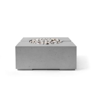 HPC Bravo 32" Square Concrete Gas Fire Pit with CSA Certified Match Light Ignition In Charcoal with Ivory Beach Stone & Torpedo Burner - TOR-BRAV-CHIB-MLFPK