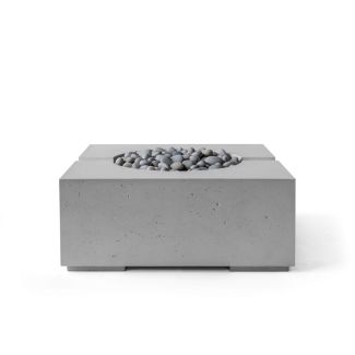 HPC Bravo 32" Square Concrete Gas Fire Pit with Electronic On/Off Ignition in Charcoal with Slate Beach Stone & Torpedo Burner - TOR-BRAV-CHSB-EI