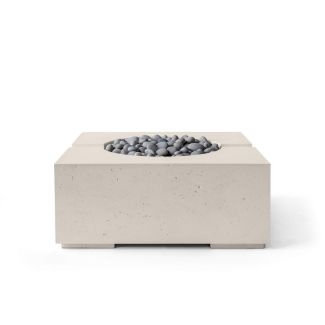HPC Bravo 32" Square Concrete Gas Fire Pit with Electronic On/Off Ignition in Clay with Slate Beach Stone & Torpedo Burner - TOR-BRAV-CLSB-EI