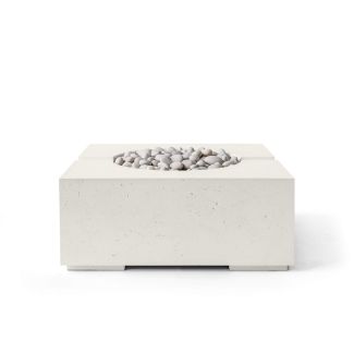 HPC Bravo 32" Square Concrete Gas Fire Pit with Electronic On/Off Ignition in Limestone with Ivory Beach Stone & Torpedo Burner - TOR-BRAV-LIB-EI