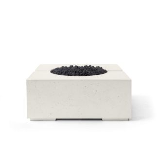 HPC Bravo 32" Square Concrete Gas Fire Pit with Electronic On/Off Ignition in Limestone with Black Lava Rock & Torpedo Burner - TOR-BRAV-LBL-EI