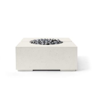 HPC Bravo 32" Square Concrete Gas Fire Pit with Electronic On/Off Ignition in Limestone with Slate Beach Stone & Torpedo Burner - TOR-BRAV-LSB-EI