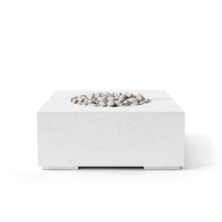 HPC Bravo 32" Square Concrete Gas Fire Pit with Electronic On/Off Ignition in Natural with Ivory Beach Stone & Torpedo Burner - TOR-BRAV-NIB-EI