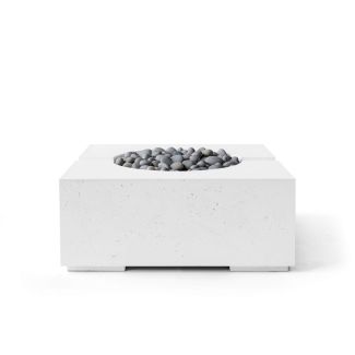 HPC Bravo 32" Square Concrete Gas Fire Pit with Electronic On/Off Ignition in Natural with Slate Beach Stone & Torpedo Burner - TOR-BRAV-NSB-EI