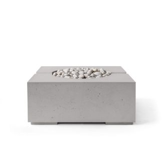 HPC Bravo 32" Square Concrete Gas Fire Pit with Electronic On/Off Ignition in Sandstone with Ivory Beach Stone & Torpedo Burner - TOR-BRAV-SIB-EI