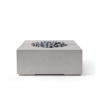 HPC Bravo 32" Square Concrete Gas Fire Pit with CSA Certified Match Light Ignition in Sandstone with Slate Beach Stone & Torpedo Burner - TOR-BRAV-SSB-MLFPK