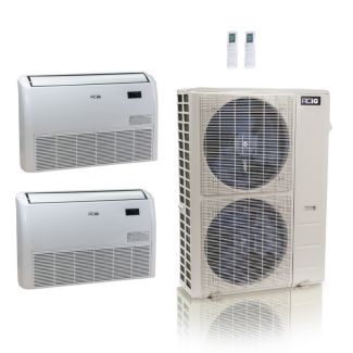 48,000 BTU ACiQ Standard 24 SEER2 2 Zone Floor Mount Mini Split Heat Pump System - R454B | 230V - 18 + 18