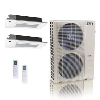 48,000 BTU ACiQ Standard 24 SEER2 2 Zone Slim Ceiling Cassette Mini Split Heat Pump System - R454B | 230V - 18 + 18