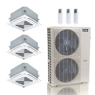 48,000 BTU ACiQ Standard 24 SEER2 3 Zone Ceiling Cassette Mini Split Heat Pump System - R454B | 230V - 12 + 18 + 18 - ES-48Z-M6C / ACiQ-12CC-HH-MC / ACiQ-18CC-HH-MC-2
