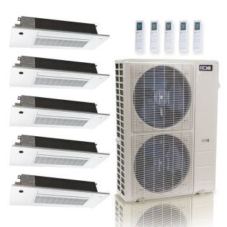 48,000 BTU ACiQ Standard 24 SEER2 5 Zone Slim Ceiling Casette Mini Split Heat Pump System - R454B | 230V - 9 + 9 + 9 + 9 + 18 - ES-48Z-M6C / SCC-09-HH-MB-4 / SCC-18-HH-MB