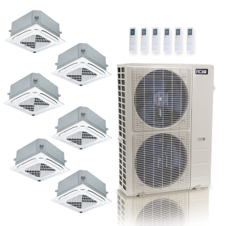 48,000 BTU ACiQ Standard 24 SEER2 6 Zone Ceiling Cassette Mini Split Heat Pump System - R454B | 230V - 9 + 9 + 9 + 12 + 12 + 12 - ES-48Z-M6C / ACiQ-09CC-HH-MC-3 / ACiQ-12CC-HH-MC-3