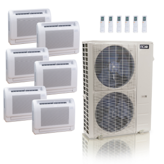 48,000 BTU ACiQ Standard 24 SEER2 6 Zone Floor Mount Mini Split Heat Pump System - R454B | 230V - 9 + 9 + 9 + 12 + 12 + 12 - ES-48Z-M6C / ACiQ-09FM-HH-MD-3 / ACiQ-12FM-HH-MD-3