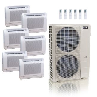 55,000 BTU ACiQ Standard 22 SEER2 6 Zone Floor Mount Mini Split Heat Pump System - R454B | 230V - 9 + 9 + 9 + 12 + 12 + 12 - ES-55Z-M6C / ACiQ-09FM-HH-MD-3 / ACiQ-12FM-HH-MD-3
