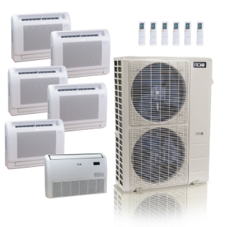 48,000 BTU ACiQ Standard 24 SEER2 6 Zone Floor Mount Mini Split Heat Pump System - R454B | 230V - 9 + 9 + 9 + 9 + 9 + 18 - ES-48Z-M6C / ACiQ-09FM-HH-MD-5 / ACiQ-18FM-HH-MD