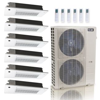 55,000 BTU ACiQ Standard 22 SEER2 6 Zone Slim Ceiling Casette Mini Split Heat Pump System - R454B | 230V - 6 + 6 + 9 + 9 + 12 + 18 - ES-55Z-M6C / SCC-06-2 / SCC-09-2 / SCC-12 / SCC-18