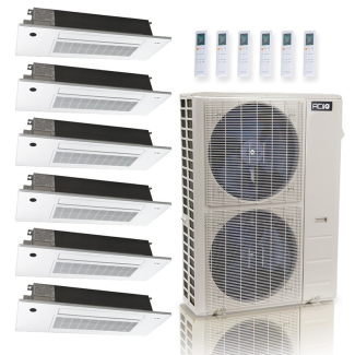 48,000 BTU ACiQ Standard 24 SEER2 6 Zone Slim Ceiling Casette Mini Split Heat Pump System - R454B | 230V - 6 + 6 + 9 + 9 + 9 + 12 - ES-48Z-M6C / SCC-06-HH-MB-2 / SCC-09-HH-MB-3 / SCC-12-HH-MB