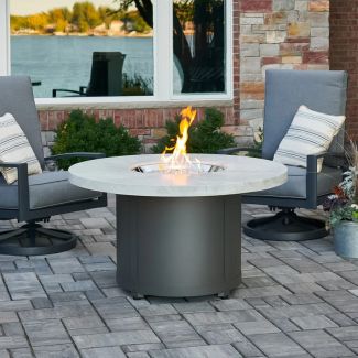 Outdoor Greatroom Beacon Round Gas Fire Pit Table in White Onyx - BC-20-WO-B