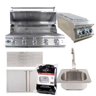 Buck Grill 40" 5 Burner Built In Stainless Steel Gas Grill with Lights  + Professional Outdoor Kitchen Package - BG 40BUCKGRILL-PKG-3