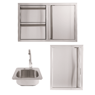 Buck Grill 32" Double Drawer Combo / Access Door / Access Door 304 Stainless Steel Outdoor Kitchen Cabinetry Package - BO-PKG-38-51