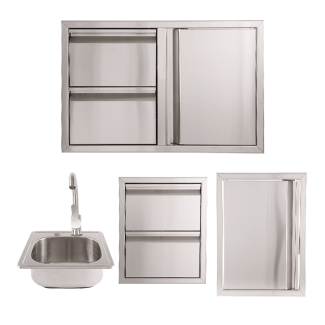 Buck Grill 16" Access Door / Double Access Drawer / Drop In Sink 304 Stainless Steel Outdoor Kitchen Cabinetry Package - BO-PKG-38-57