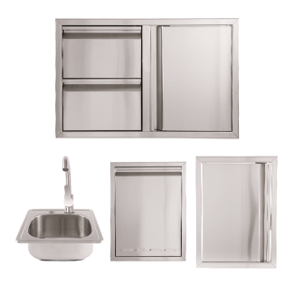 Buck Grill 32" Double Drawer Combo / Access Door / Trash Bin 304 Stainless Steel Outdoor Kitchen Cabinetry Package - BO-PKG-38-58