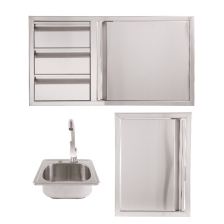 Buck Grill 39" Triple Drawer Combo/ 18" Access Door / Sink 304 Stainless Steel Outdoor Kitchen Cabinetry Package - BO-PKG-38-21