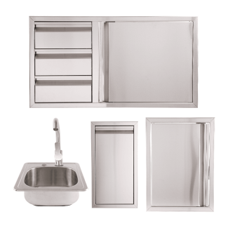 Buck Grill 39" Triple Drawer Combo / Access Door / Trash Bin 304 Stainless Steel Outdoor Kitchen Cabinetry Package - BO-PKG-38-26