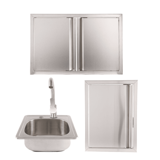 Buck Grill 32" 18" Single Access Door / Double Access Door / Drop In Sink 304 Stainless Steel Outdoor Kitchen Cabinetry Package - BO-PKG-38-41