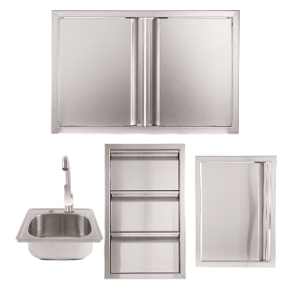 Buck Grill 32" Triple Access Drawer/ Access Door / Double Access Door / Drop In Sink 304 Stainless Steel Outdoor Kitchen Cabinetry Package - BO-PKG-38-49