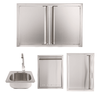 Buck Grill 32" Trash Bin / Double Access Door / Propane Tank Drawer 304 Stainless Steel Outdoor Kitchen Cabinetry Package - BO-PKG-38-48
