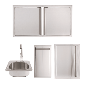 Buck Grill 40" Trash Bin / Double Access Door / Access Door 304 Stainless Steel Outdoor Kitchen Cabinetry Package - BO-PKG-38-36