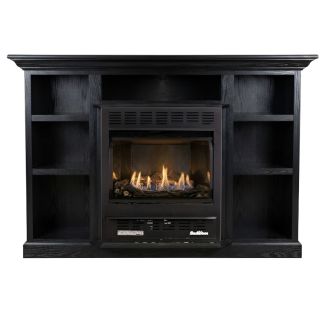Buck Stove 1110 Vent Free Gas Fireplace with Black Prestige Bookcase for Natural Gas
