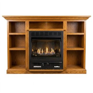 Buck Stove 1110 Vent Free Gas Fireplace with Dark Oak Prestige Bookcase for Natural Gas