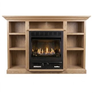 Buck Stove 1110 Vent Free Gas Fireplace with Unfinished Oak Prestige Bookcase for Natural Gas