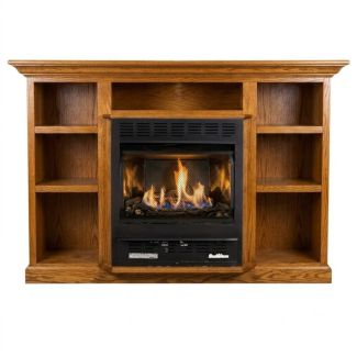 Buck Stove 1127 Vent Free Gas Fireplace with Dark Oak Prestige Bookcase for Propane