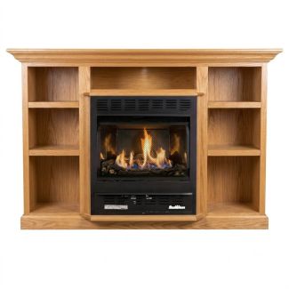 Buck Stove 1127 Vent Free Gas Fireplace with Light Oak Prestige Bookcase for Propane