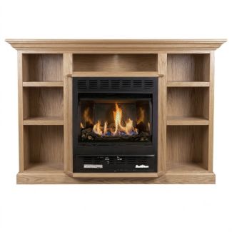Buck Stove 1127 Vent Free Gas Fireplace with Unfinished Oak Prestige Bookcase for Propane