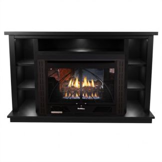 Buck Stove 34 Contemporary Vent Free Gas Fireplace with Black Prestige Bookcase for Propane