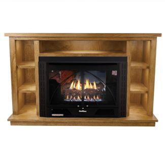 Buck Stove 34 Contemporary Vent Free Gas Fireplace with Dark Oak Prestige Bookcase for Propane