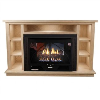 Buck Stove 34 Contemporary Vent Free Gas Fireplace with Unfinished Oak Prestige Bookcase for Propane