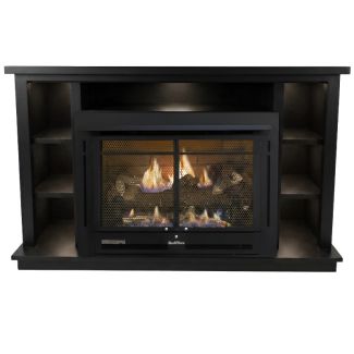 Buck Stove 34 Manhattan Vent Free Gas Fireplace with Black Prestige Bookcase for Propane