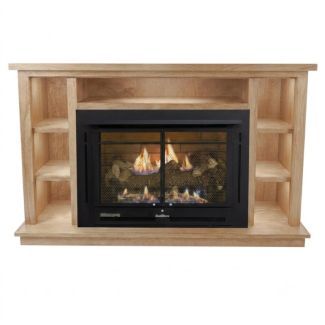 Buck Stove 34 Manhattan Vent Free Gas Fireplace with Light Oak Prestige Bookcase for Propane