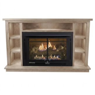 Buck Stove 34 Manhattan Vent Free Gas Fireplace with Unfinished Oak Prestige Bookcase for Propane