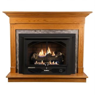 Buck Stove 384 Vent Free Gas Fireplace with Dark Oak Classic for Natural Gas