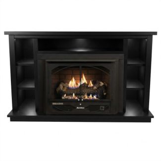 Buck Stove 384 Vent Free Gas Fireplace with Black Prestige Bookcase for Natural Gas