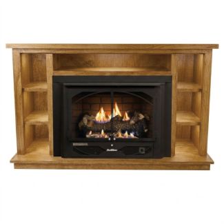 Buck Stove 384 Vent Free Gas Fireplace with Dark Oak Prestige Bookcase for Natural Gas