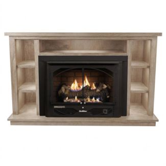 Buck Stove 384 Vent Free Gas Fireplace with Unfinished Oak Prestige Bookcase for Natural Gas