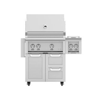 Hestan 30-Inch Grill W/Sear Burner & Rotisserie On Double Drawer & Door Tower Cart - GMBR30